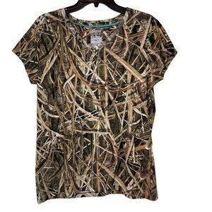 Mossy Oak Camo T-Shirt V-Neck Short Sleeve Outdoor Casual Top Boys Large